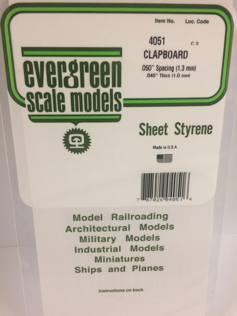 Evergreen Scale Models Clapboard .050" Spacing 4051